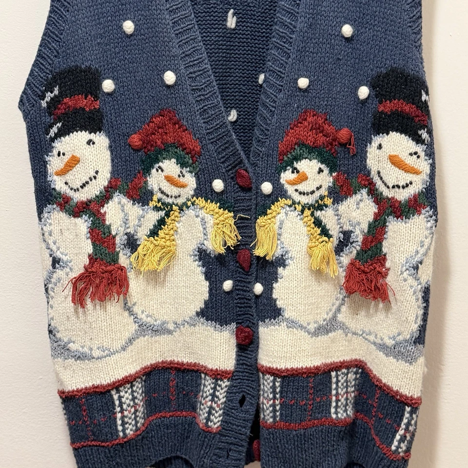 Chaleco Suéter Vintage Marisa Christina Mujer Mediano Muñeco de Nieve Navidad Tejido 1995 Foto 2 de 4