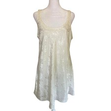 Vintage Floral Lace Nightgown Slip Large Cream Satin Coquette Chemise Lingerie