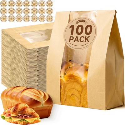 100 Pcs Bread Bags for Homemade Bread with Clear Window & 120 Stickers, Sourd...