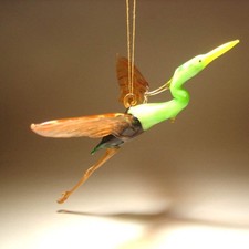 Glass Heron in Flight Hanging Figurine Ornament