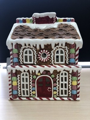RARE 2016 PartyLite Iced Gingerbread Ceramic House MISSING BOTTOM Candle Holder