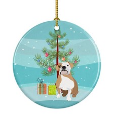 English Bulldog Fawn and White Christmas Ceramic Ornament WDK3040CO1