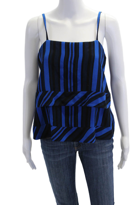 Cooper & Ella Womens Striped Spaghetti Strap Sleeveless Tank Top Blue Size Small