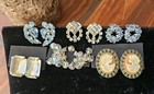 Vtg Lot Of 6  Clip On Earrings Rhinestones Lt Blue Clear Faux Cameo Silver Tone  — photo 6