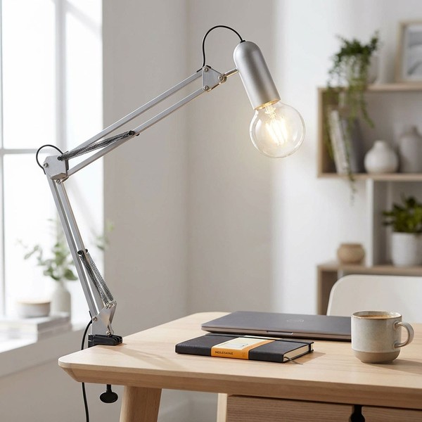 Klemm Tisch Leuchte Ess Zimmer Spot Strahler Lese Lampe HöHe Verstellbar Silber-image