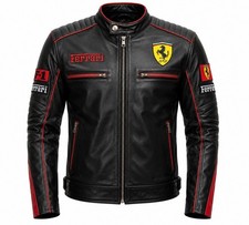 Vintage Ferrari Racing Biker Jacket, Retro Motorsport Leather Style, Motorcycle