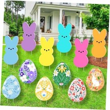 12 PCS Easter Yard Signs Decorations Outdoor - Colorful Easter Bunny Egg Floral