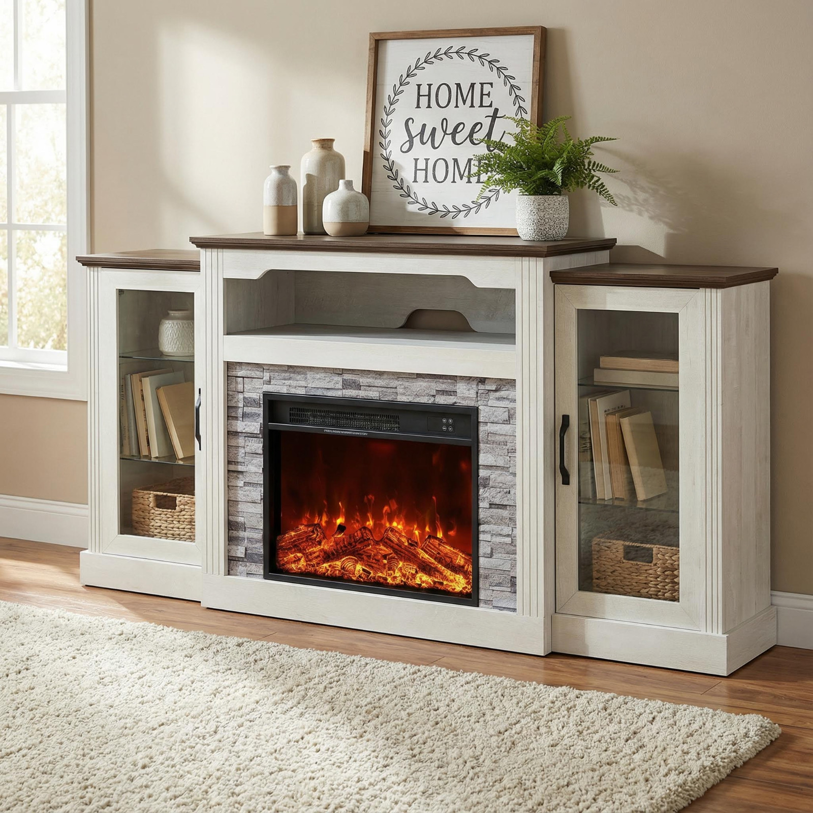 Glass Door Storage Cabinet For 65&ndash;75&rdquo; Tv