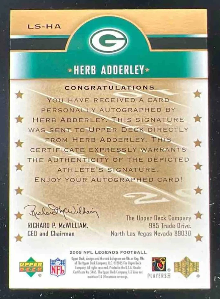 2005 Upper Deck Legends Legendary Signatures #LS-HA Herb Adderley Auto - Image 2 of 2