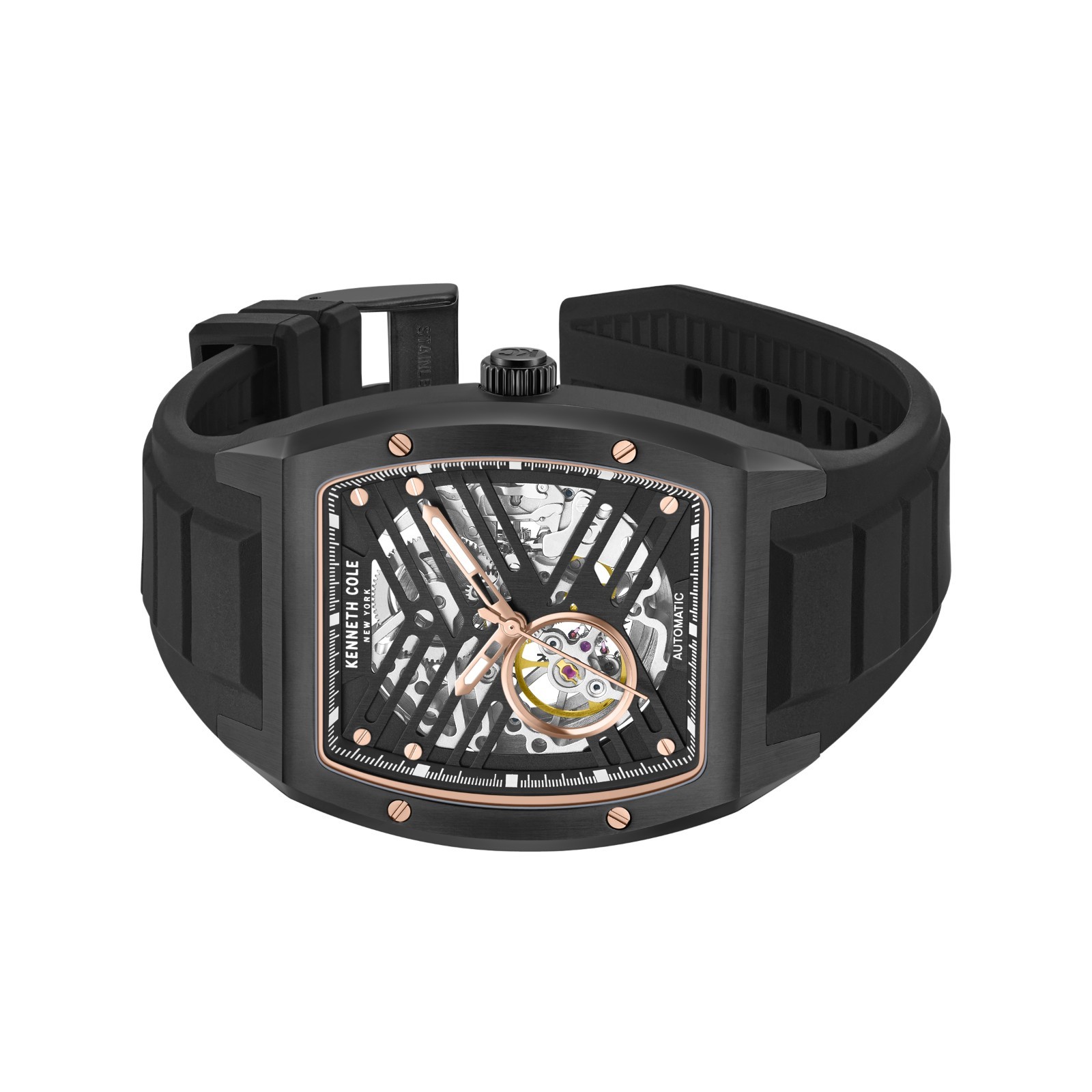 Kenneth Cole New York Men's Automatic Skeleton Watch Silicone Strap KCWGZ0046103