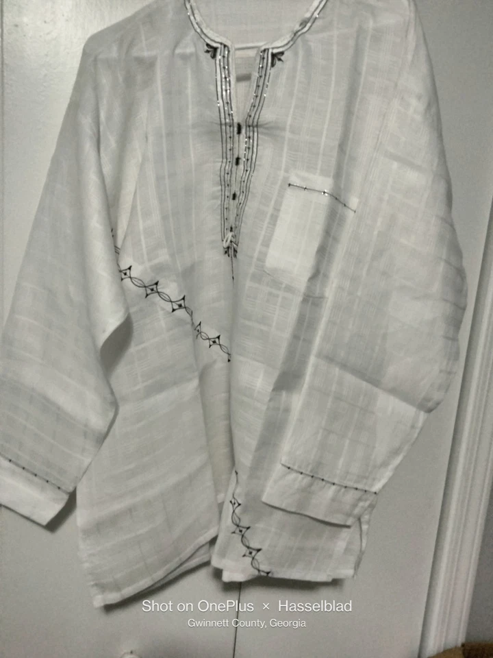 Men's Embroided Kaftan White  - Image 2 of 4