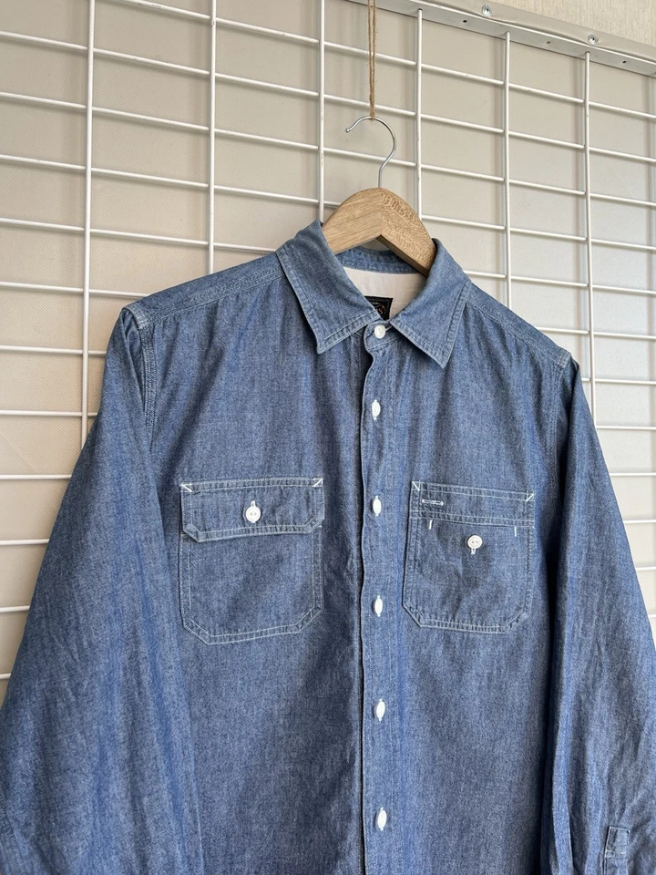 Beams Plus Chambray Work Shirt In Blue Mens Size S/M Japan Button Long Sleeve - Image 3 of 4