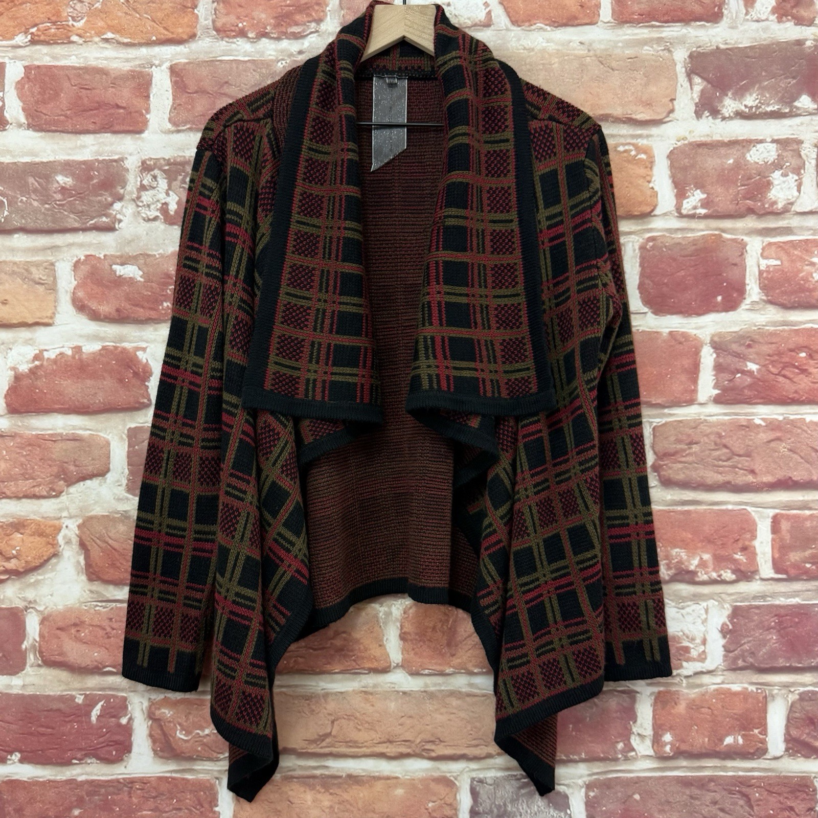 Moon Collection Cardigan Sweater Womens Medium Multicolor Plaid Buttonless Knit image 6