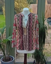 Tiny Anthropologie Devas Popover Floral Sequin Boho Blouse Top Multi Small 8 10