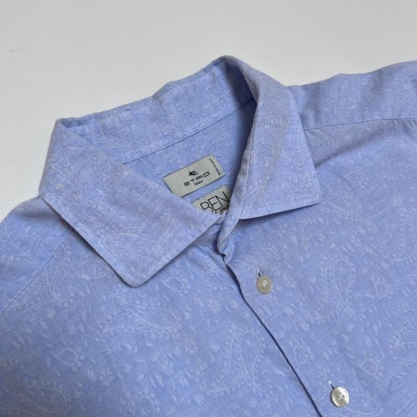 Men Etro Shirt Blue Lyocell 40/L/48