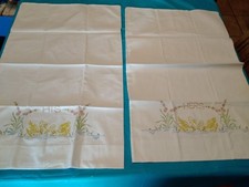 Pillowcases Pair of Vintage White Standard Embroidered Swans His  Hers Penneys