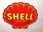VINTAGE SHELL GASOLINE RARE RED 11 3/4" PORCELAIN METAL SERVICE STATION OIL SIGN