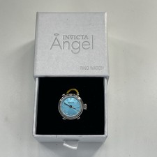 INVICTA Mini Angel Quartz Crystal Blue Dial Ladies Men’s Silver Ring Watch NWB