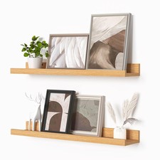 Picture Ledge Shelf Floating Set of 2 24 Inch Wall Mounted Natural Oak Decor