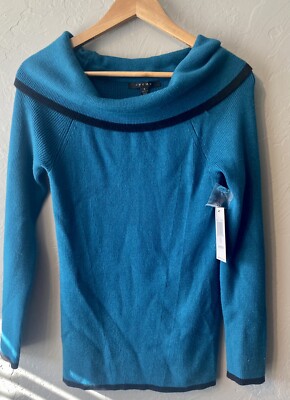 Cyrus Knit Blue Sweater Small Off Shoulder Fitted New With Tags A23