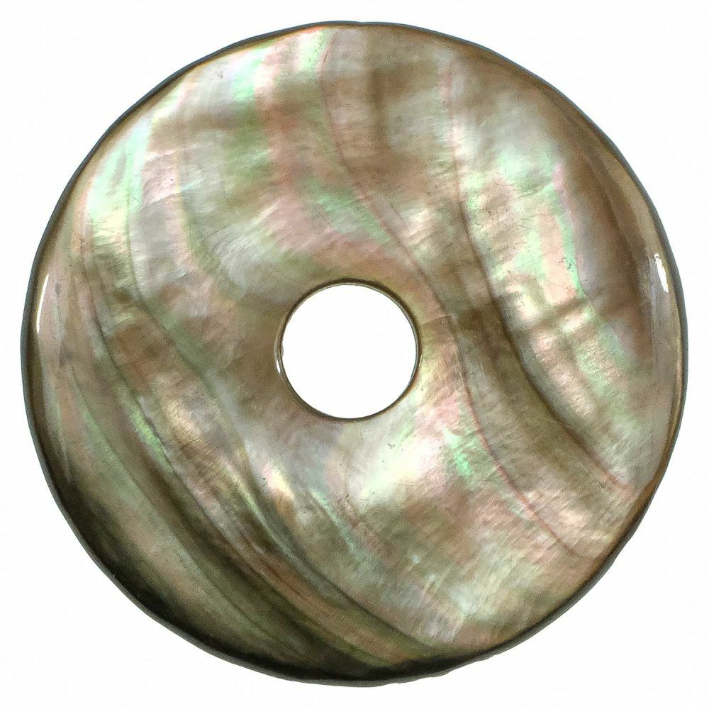 Donut Pi Chinois nacre grise 4cm pendentif et perle lithothérapie pour création bijou