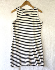 Dee Elly Tank Dress Womens Large Striped 100%Cotton Beach Coastal Natural summer