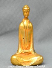 Antique Old Chinese Bronze Gilt Buddhism Guanyin Kwanyin Goddess Buddha Statue