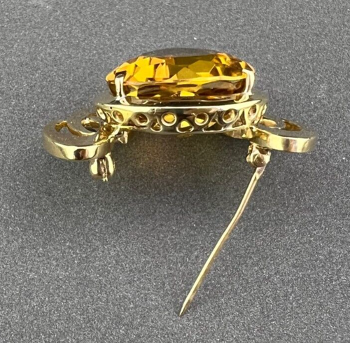 14K Yellow Gold 23.50ct Pear Shaped Citrine Prong Set Brooch - Picture 12 of 12