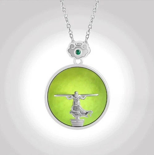 Zertifizierte natürliche dunkelgrüne HeTian Jade toller Salbei Retouren Anhänger 925 Silber - Bild 4 von 15