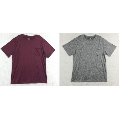 Real Essentials Mens T-Shirt 2 Pack Set Short Sleeve Tee Gray Red Heather XL