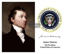 PRESIDENT JAMES MONROE PRESIDENTIAL SEAL AUTOGRAPH 8X10 PHOTOGRAPH