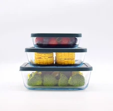 Yogik Set Of 3  High Borosilicate Glass Food Storage Containers with Lid