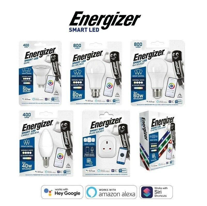 Energizer Smart LED Colour Changing Bulbs LED Tape Smart Plug Alexa Google Siri