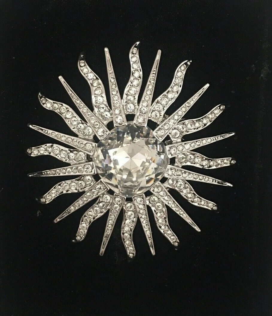 Franklin Mint Stunning Rhinestone Starburst Sunburst Brooch Pin