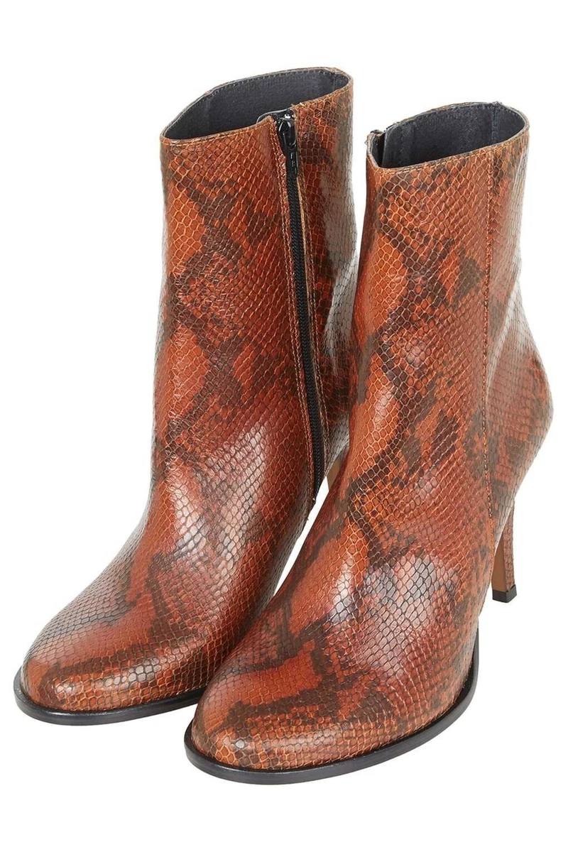 Topshop Heidi Snake Animal Print Leather Ankle Boots UK3 EUR36 US6