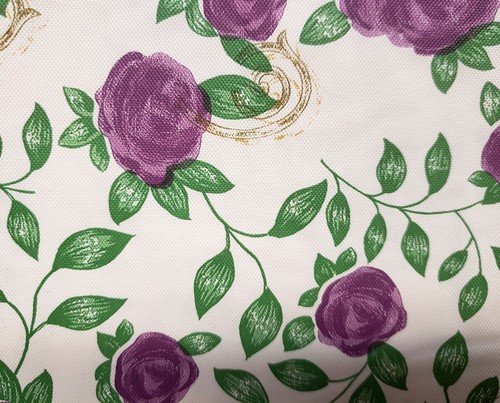 Vinyl Flannel Back Tablecloth 52"x52" Square (4 people) PURPLE FLOWERS #1,Broder - Picture 6 of 12
