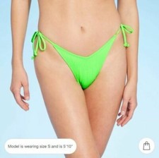 Xhilaration Junior's Bikini Bottom Textured High Leg V-String Size S 0-2 Green