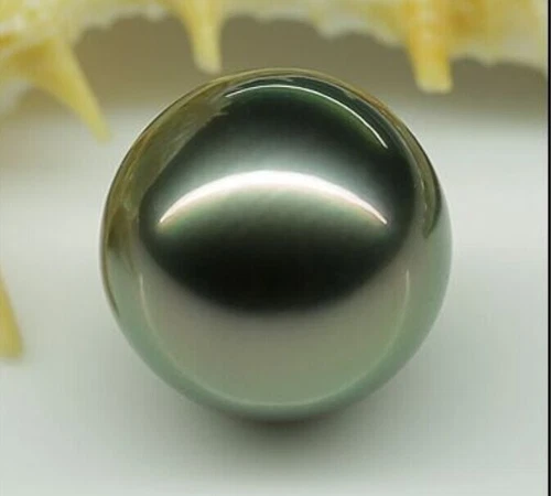 NATURAL 16MM TAHITIAN GENUINE PERFECT ROUND BLACK PEACOCK GREEN LOOS PEARL UNDRI