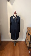 Halston Dress Medium Attached Neck Tie Deep Green Long Sleeve Hi/low 