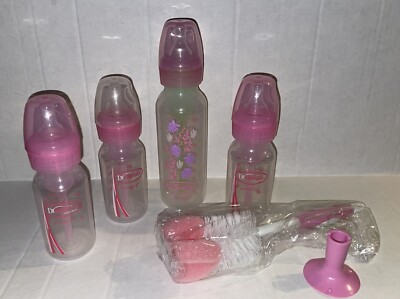 4 DR BROWN S DR BROWNS PINK BABY BOTTLES  & NEW BOTTLE BRUSH BP3