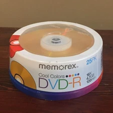 25 Pack New Memorex 16X Cool Color Blank 4.7GB DVD-R 120Min Brand New Sealed