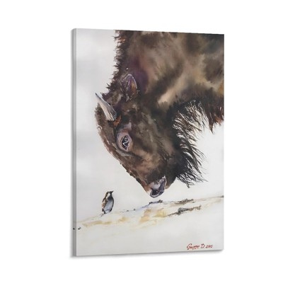 Bison Cute Animal Canvas Poster Family Decor Landscaping Art Modern Wall Art