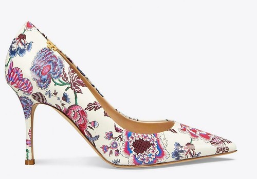 $378 NEW Tory Burch PENELOPE 85 PRINTED PUMPS Happy Times Floral White Heels 10 - Picture 13 of 20