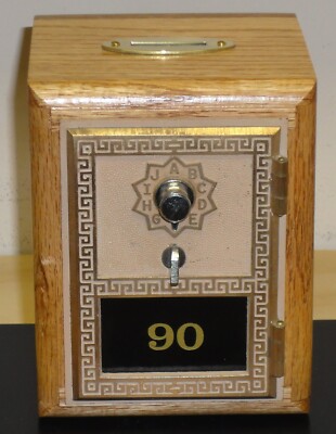 Antique U S Post Office Box Door Bank With Brass Slot-Red Oak-New Style