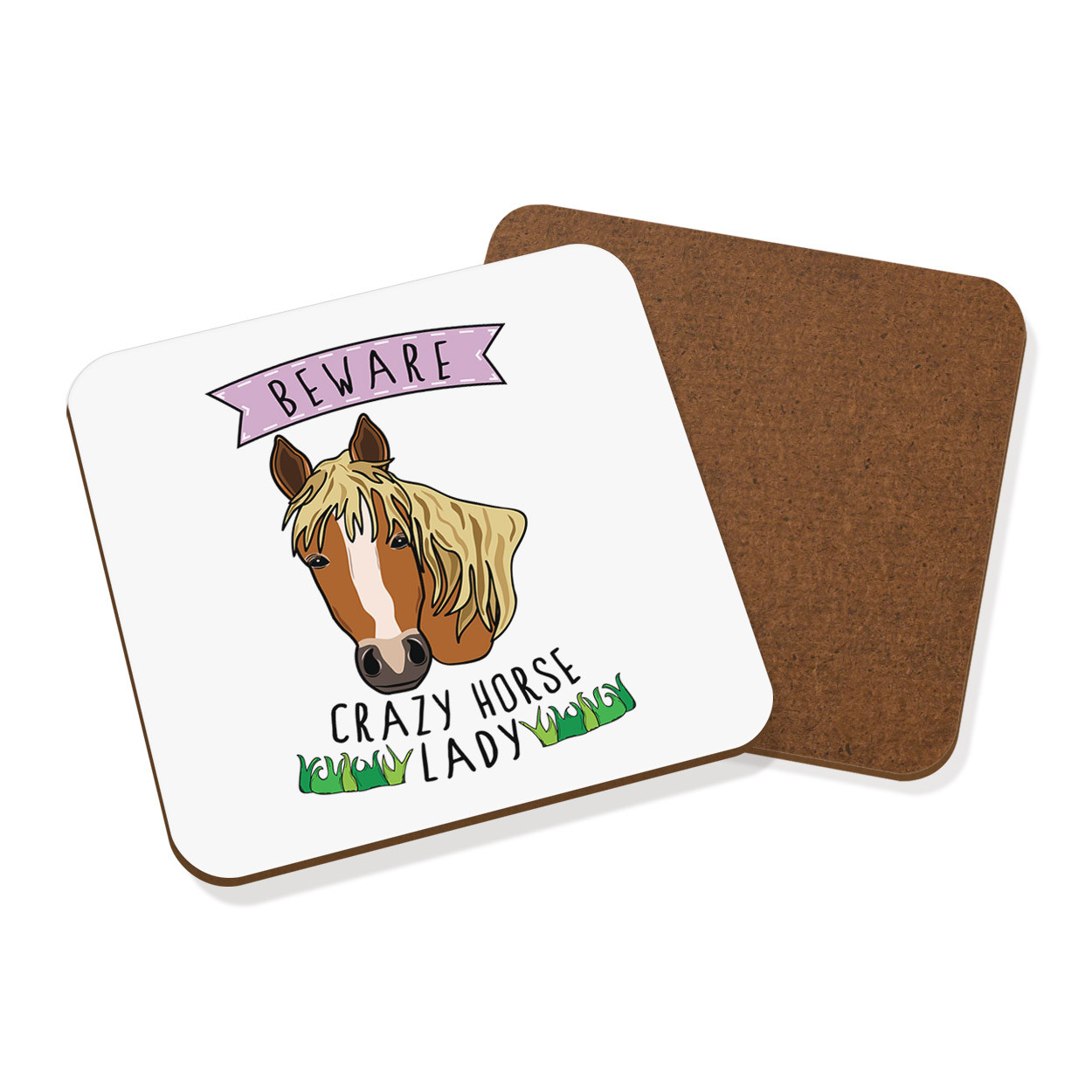 Beware Crazy Horse Lady Coaster Drinks Mat - Funny Pony