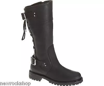 Harley Davidson Alexa Ladies Biker Boots Black Leather Back Lace