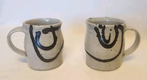 Vtg Handcrafted Pottery Coffee Mugs Cups Glazed Stoneware Set Of 2