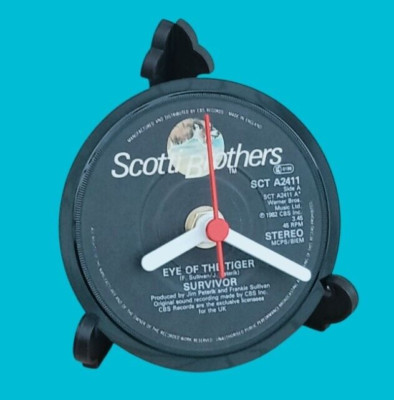 SURVIVOR CLOCK Desk Table Top CLOCK Upcycled Vinyl ROCK SINGLE Record Size 4''