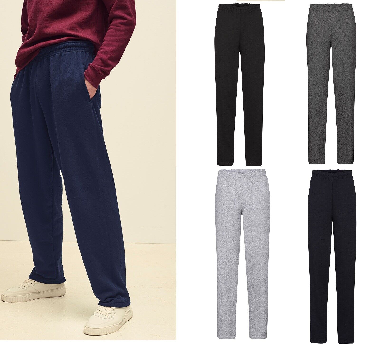 Fruit of the Loom Mens Open Hem Jog Pants New open leg sweatpants S2XL