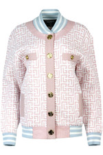 Balmain Logo Jacquard Stretch Knit Bomber Jacket Fr 38 Uk 10